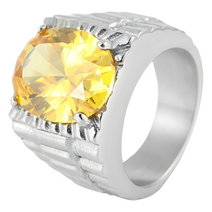 yunnique Men's <b>Titanium</b> Steel <b>Ring</b> With Oval Crystal Prong Setting Geometric Design Wedding Band Fashion Jewelry Gift - Product Image 5