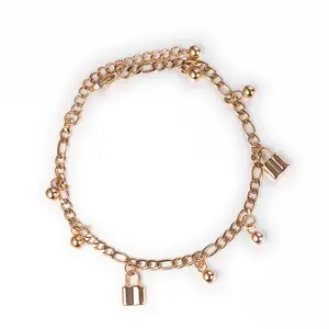 Wholesale Stainless Steel Link Chain Lock Charm Ankle Bracelet Women Rose Gold Plated Anklet