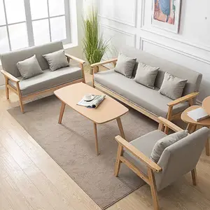 Living Room Solid Wood Frame Modern Sofa Set Combination Linen Fabric Sofa Hotel Room Modular Sofa