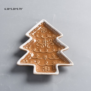 Céramique marron personnalisé Noël en relief cloche arbre maison gant Train pain d'épice homme Festival plaques avec neige <span class=keywords><strong>blanche</strong></span> peint jante - Product Image 3
