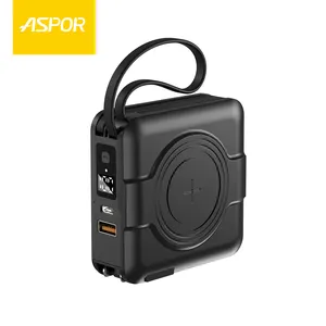 Aspor 338 세계 여행 어댑터 키트 미국 AU EU 영국 벽 플러그 무선 충전기 내장 케이블 10000mAh 5 in 1 여행 전원 은행