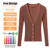 Vêtements en tricot OEM ODM, logo personnalisé, tenue en tricot pour femmes, automne, col en V, pull à manches longues, cardigan