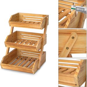 High Quality Elegant Pine Wood and Bamboo Fruit <b>Basket</b> 3 Tier Level Organizer Rack Kitchen <b>Storage</b> Eco-Friendly Multipurpose Use - Product Image 2