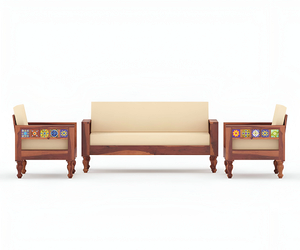 Ensemble de canapés élégant en bois de Sheesham massif avec finition couleur miel, structure robuste et durable, sièges confortables, design élégant, parfait - Product Image 5