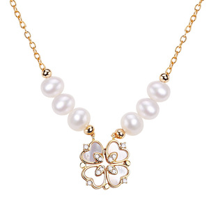 Collar de Concha en Forma de Corazón de Moda al por Mayor con Colgante de Trébol de la Suerte y Cadena de Perlas de Agua Dulce - Product Image 5