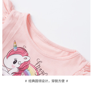 New Summer New Type Cartoon Unicorn Flutter Sleeve 1-3 anni Old Blue Pink Purple Mesh Dress Trendy Baby Girl Cotton Dresses - Product Image 6