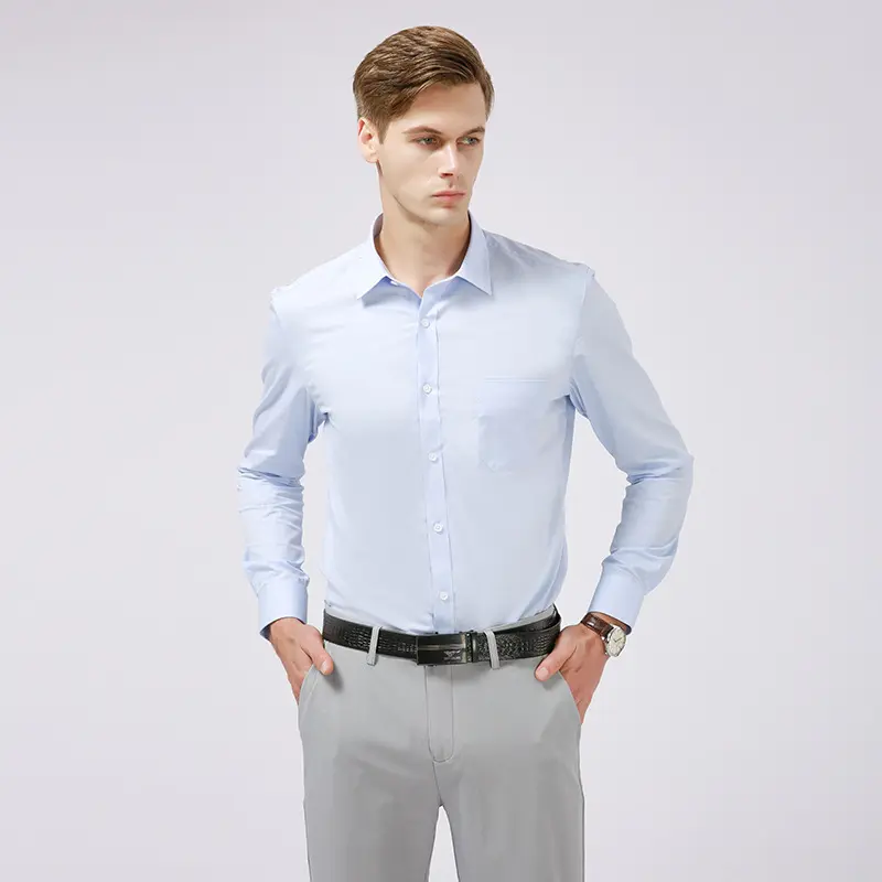 Parlak temelleri erkek uzun kollu iş gömlek şirketi elbise gömlek