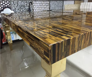 Piano Tavolo in Pietra Semi-Preziosa con Agata, Prezzo Tavolo in Gemma Occhio di Tigre Giallo - Product Image 3