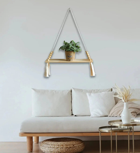Étagère <span class=keywords><strong>murale</strong></span> <span class=keywords><strong>bohème</strong></span> en macramé avec pompon, décoration en bois, étagères flottantes faites à la main, décoration de la maison, cuisine, chambre à coucher, <span class=keywords><strong>salon</strong></span> - Product Image 4