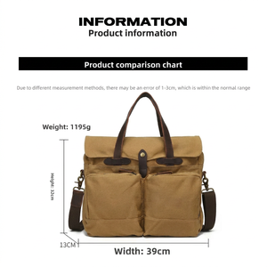 Men's <strong>Briefcase</strong>-Style Camera Bag Crossbody Single-Shoulder Laptop Satchel Outdoor Travel Canvas Crazy Horse <strong>Leather</strong> Trim Cotton - Product Image 2