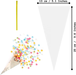 13*25cm Bopp Transparent Triangle <strong>Cone</strong> <strong>Bags</strong> Plastic Cellophane <strong>Sweet</strong> Popcorn Candy <strong>Bags</strong> with Coloured Twist Ties for Party - Product Image 2
