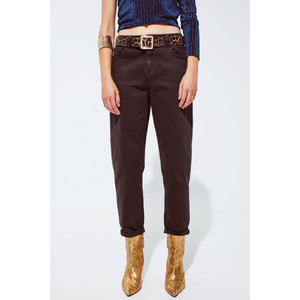 Jeans a Vita Media in Cotone, Modello Slouchy, Colore Marrone Cioccolato - Product Image 3