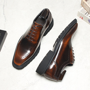 Zapatos de plataforma de cuero a la moda, cuero genuino con acabado brillante, zapatos formales de negocios para hombre, zapatos de boda para novio. - Product Image 6