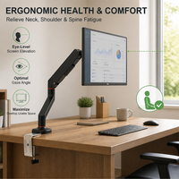 Support de bureau ergonomique pour un seul moniteur, support à ressort à gaz robuste, portée de 515 mm, pour poste de travail à domicile