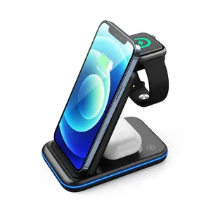 Stasiun Pengisian Daya Nirkabel Portabel Lipat, untuk IPhone 13 Pro Max 15W Pengisian Daya Cepat untuk Apple Watch 3-In-1 Pengisi Daya Nirkabel