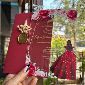 Carta di invito a nozze per festa di Quinceanera trasparente trasparente con busta - Product Image 3