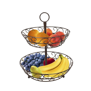 Countertop Fruit Basket Bowl Stand 2-Tier Round Wire Fruit Storage Basket