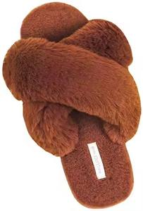 Sandalias planas acogedoras para mujer RTS Natural, pantuflas peludas, pantuflas suaves y cómodas para interiores y exteriores, pantuflas esponjosas de piel sintética - Product Image 3