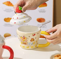Tasse en céramique ONEIN écologique avec couvercle et paille, motif animal mignon, pour café/lait à la maison - Cadeau d'anniversaire