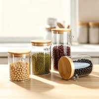 Bocaux en verre de qualité alimentaire, transparents, ronds, avec couvercle en bambou et cuillère, hauteur 127 mm, pour le stockage du riz, des pâtes et des légumineuses