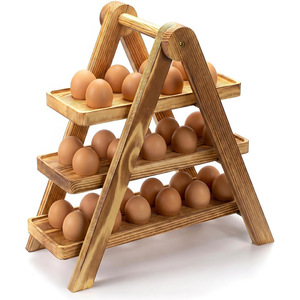 Wooden egg rack, three-tier egg <b>tray</b> storage rack for kitchen countertops, <b>large</b> capacity wooden fresh egg display rack - Product Image 1