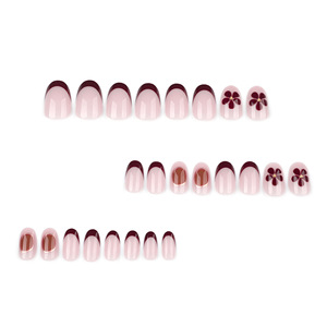 24 pièces en gros bout d'<span class=keywords><strong>ongle</strong></span> rond à doigts courts fleur d'art français minimaliste <span class=keywords><strong>faux</strong></span> ongles bord brun imperméable réutilisable ongles - Product Image 2