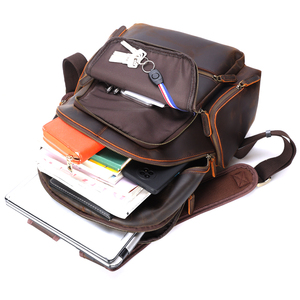 Thiết Kế Cổ Điển Đầy Đủ Hạt Điên Ngựa Da Người Đàn Ông Của Ba Lô Da Chính Hãng Ba Lô Máy Tính Xách Tay Trường Túi - Product Image 5