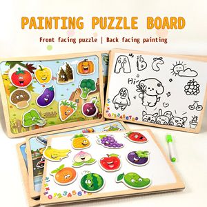 Creative Montessori Educational 2-in-1 Fridge Sticker Drawing Board Puzzle Wood Grasping Toy for Kids Learning - Product Image 5