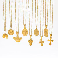 Collar de Acero Inoxidable con Cruz de Ángel y Elefante Ovalada Irregular Geométrica con Baño PVD de Alta Gama, Joyería Minimalista y Moderna