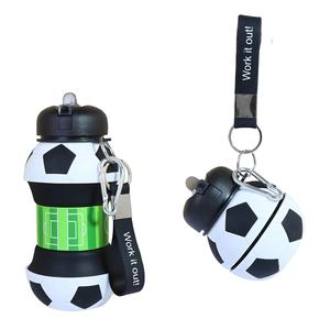 Bouteille d'eau pliable en silicone de 550 ml, écologique, sans BPA, en forme de ballon de football, avec paille, isolation thermique, anti-fuite pour - Product Image 2