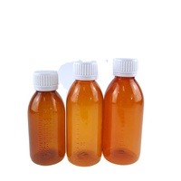 Flacon de sirop de médecine pour animaux de compagnie en plastique ambré 120/150/180ML avec bouchon inviolable et ligne de mesure