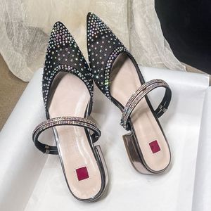 Size 31-43 Low 3CM <b>Block</b> Pointy Toe Sandals RTS Product Mesh Pumps Champagne Luxury Heels for Woman - Product Image 4