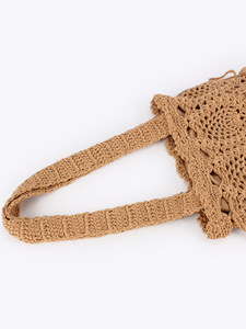 New Handmade Cotton Fabric Woven Bag Polyester Drawstring Closure Hollow Decoration for Women's Seaside Vacation Tanjing - Product Image 2