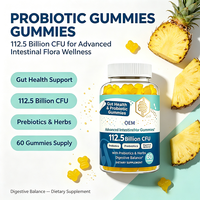 Gummies Probiotiques Santé Intestinale 112,5 Milliards d'UFC avec Prébiotiques et Mélange Herbal, 60 Comprimés, Supplément OEM Fabriqué en Chine, Stockage Sec et Froid