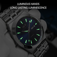 Best-seller I&W Montre automatique élégante pour homme Cadran bleu Marqueurs lumineux Jour et date Bracelet en acier inoxydable Montre mécanique