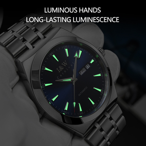 Best Seller I&W Elegante Orologio Automatico da Uomo Quadrante Blu con Indicatori Luminosi Giorno e Data Cinturino in Acciaio Inossidabile Orologio Meccanico - Product Image 3