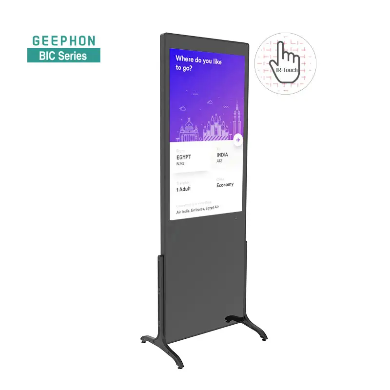 Geephon 43 55 65 inch indoor Modular Lightweight Design FHD 4K IPS Panel Customized kiosk IR touch screen digital signage kiosk