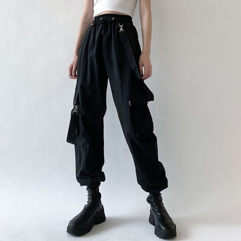Pantalones lisos holgados con bolsillos laterales y cintura elástica para  mujer, Pantalón Cargo, informal - AliExpress Ropa de mujer