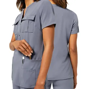 Yuhong garments bottone in tessuto morbido conjuntos de uniformes advantage silk water resistant jogger medical scrubs blanco uniforms