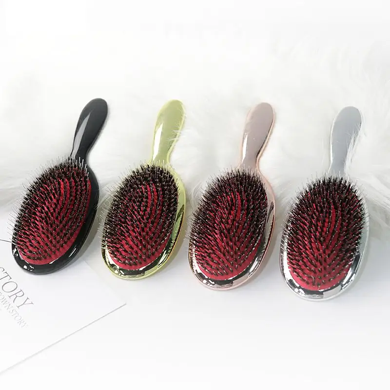 Black Gold Silver Color ABS Plastic Paddle Oval Hair Brush Anti Static Hair Massage Comb Nylon Boar Bristle Hair Brush