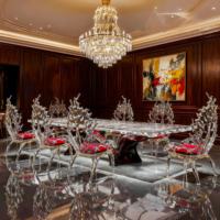 Chaise d'appoint haut de gamme en résine époxy, cuir transparent et cristal platine pour la décoration intérieure de la maison, de l'hôtel et de la villa, idéale pour la salle à manger
