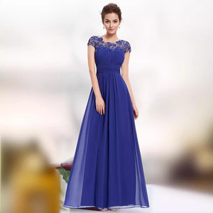 Robe de demoiselle d'honneur en mousseline de soie, coupe trapèze, taille empire, col rond, en dentelle, longue robe de soirée pour fête de mariage - Product Image 2
