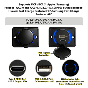 Prise USB double port 12V 24V à montage plat USB-A et USB-C QC3.0 PD3.0 pour sièges <span class=keywords><strong>de</strong></span> bus, autocars, mini-bus, remorques et <span class=keywords><strong>recharge</strong></span> <span class=keywords><strong>de</strong></span> <span class=keywords><strong>voiture</strong></span> - Product Image 3