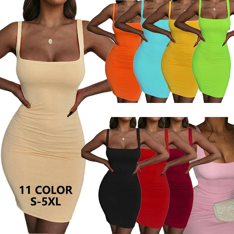 New Fashion Club Vest High Waist Dresses Ladies Clothes Vestido Women Outfits Tank Top Solid Casual Dress Summer Clothing