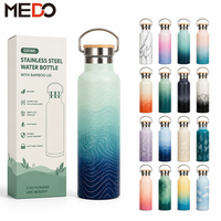 Bouteille d'eau isotherme classique en acier inoxydable à double paroi avec couvercle en bambou, sans BPA, vente en gros directe usine, idéale pour le camping