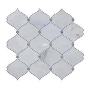 Linterna blanca Mosaico de mármol de chorro de agua Muro de piedra natural Piso para salpicaduras Azulejo de mosaico de primera