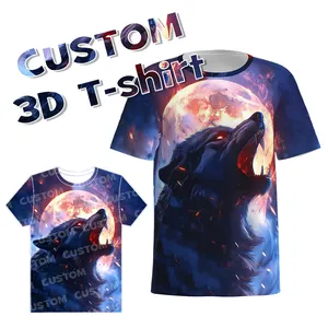 대형 승화 남성용 면 반팔 티셔츠 사용자 정의 애니메이션 3D 늑대 디지털 프린트 티셔츠