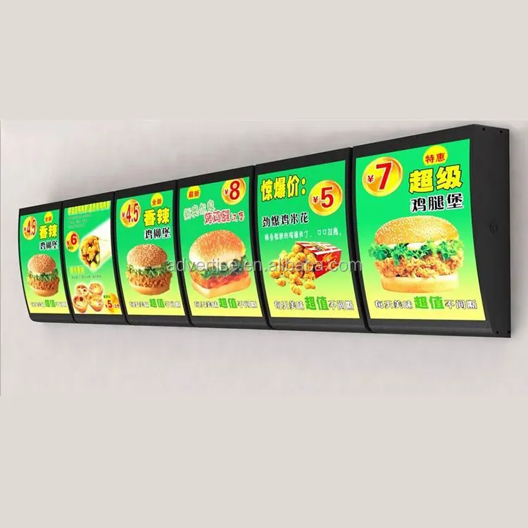 Papan Menu Kustom Pabrik Melengkung Daftar Harga Pesanan Kotak Lampu Menu Led Bercahaya Akrilik Terpasang Di Dinding Restoran