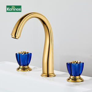 Grifo de lavabo de tres orificios estilo retro francés, de latón antiguo, con doble manija para agua fría y caliente, de amplio alcance - Product Image 1