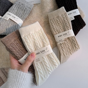 Calcetines de lana merino para mujer, calcetines MEDIOS DE Cachemira cálidos y gruesos para otoño e invierno, calcetines apilados de Color sólido de estilo japonés a la moda - Product Image 1